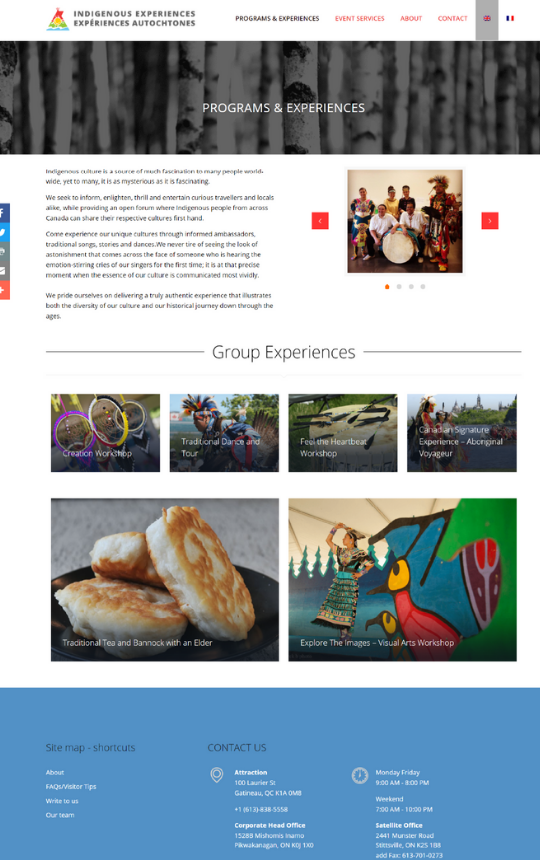 Indigenous Experiences page