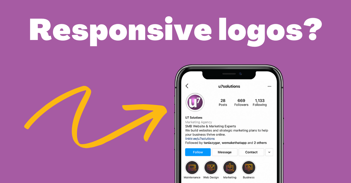 Graphic that reads 'responsive logos?' with an arrow pointing to a logo