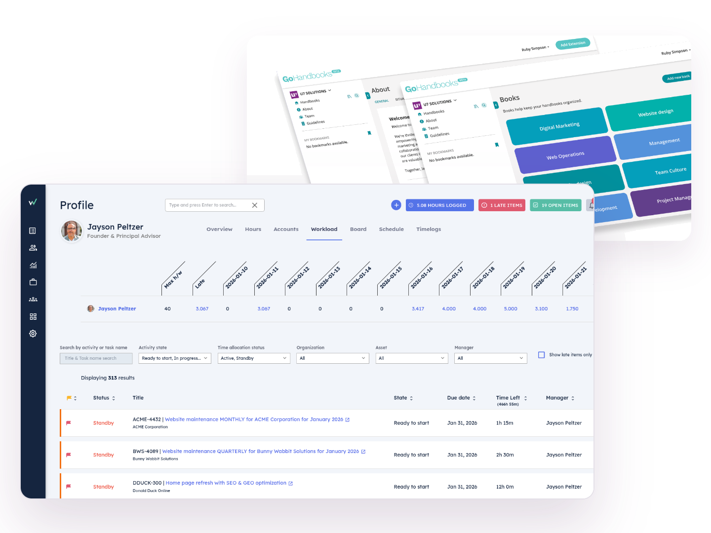 Workload Manager and GoHandbooks interfaces shown together